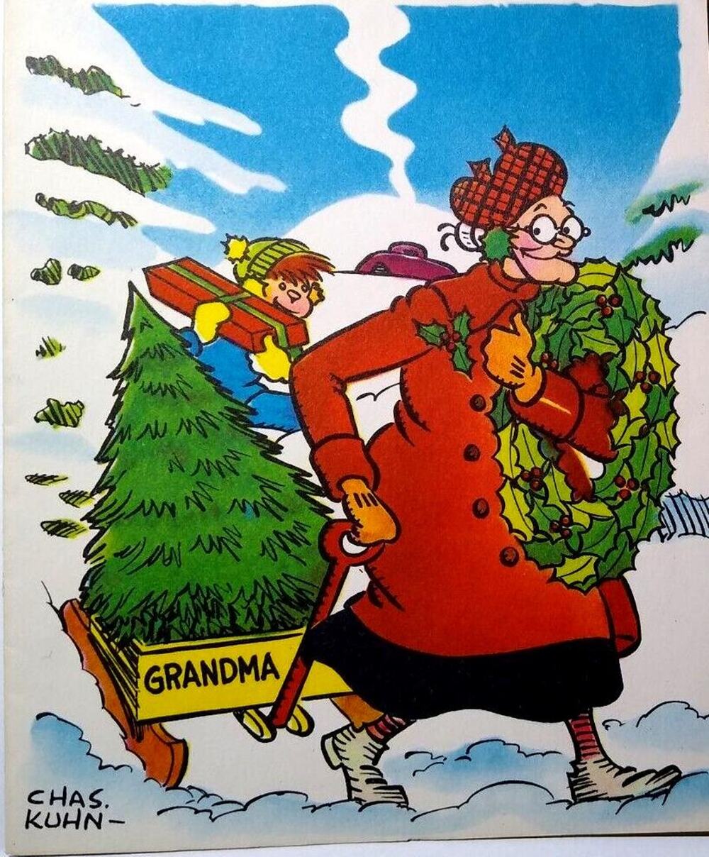Grandma Christmas Greeting Card Famous Funny Comics 1951 King Features Chas Kuhn